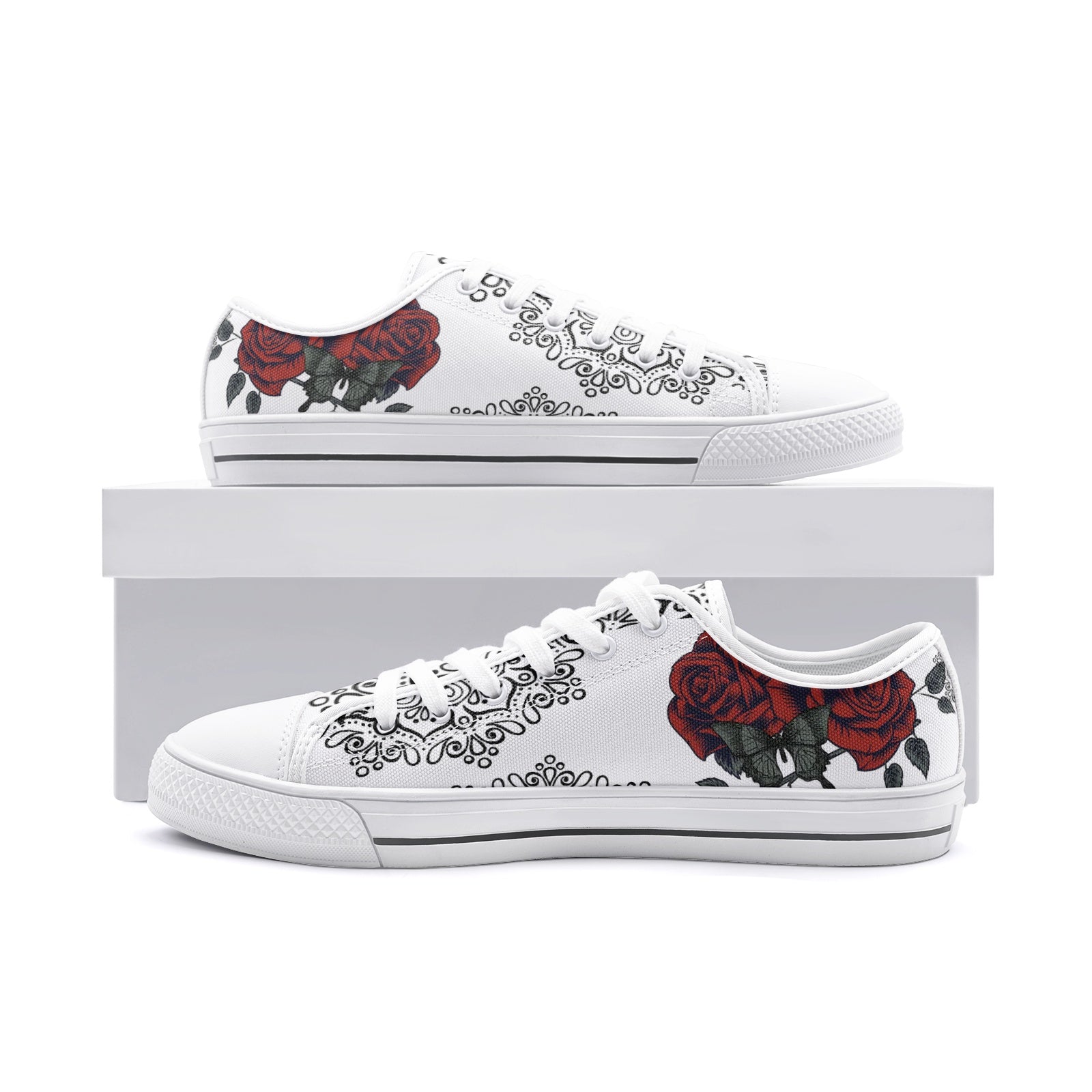 Red Rose Unisex Low Top Canvas Shoes