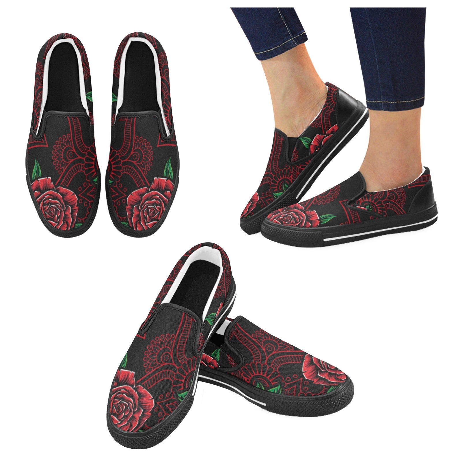 Rose skull Slip-on Canvas Shoes