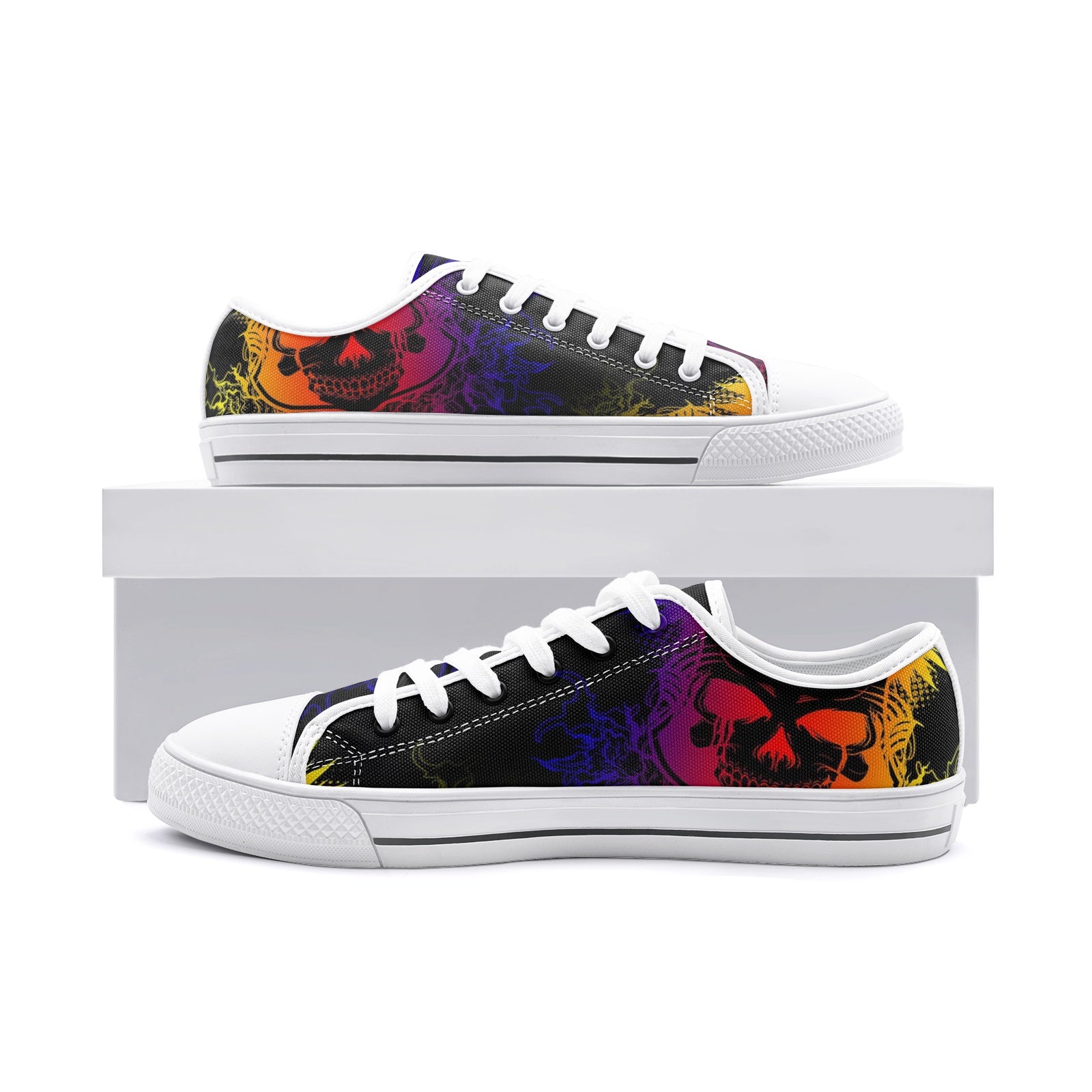Multi colour skull Unisex Low Top Canvas Shoes