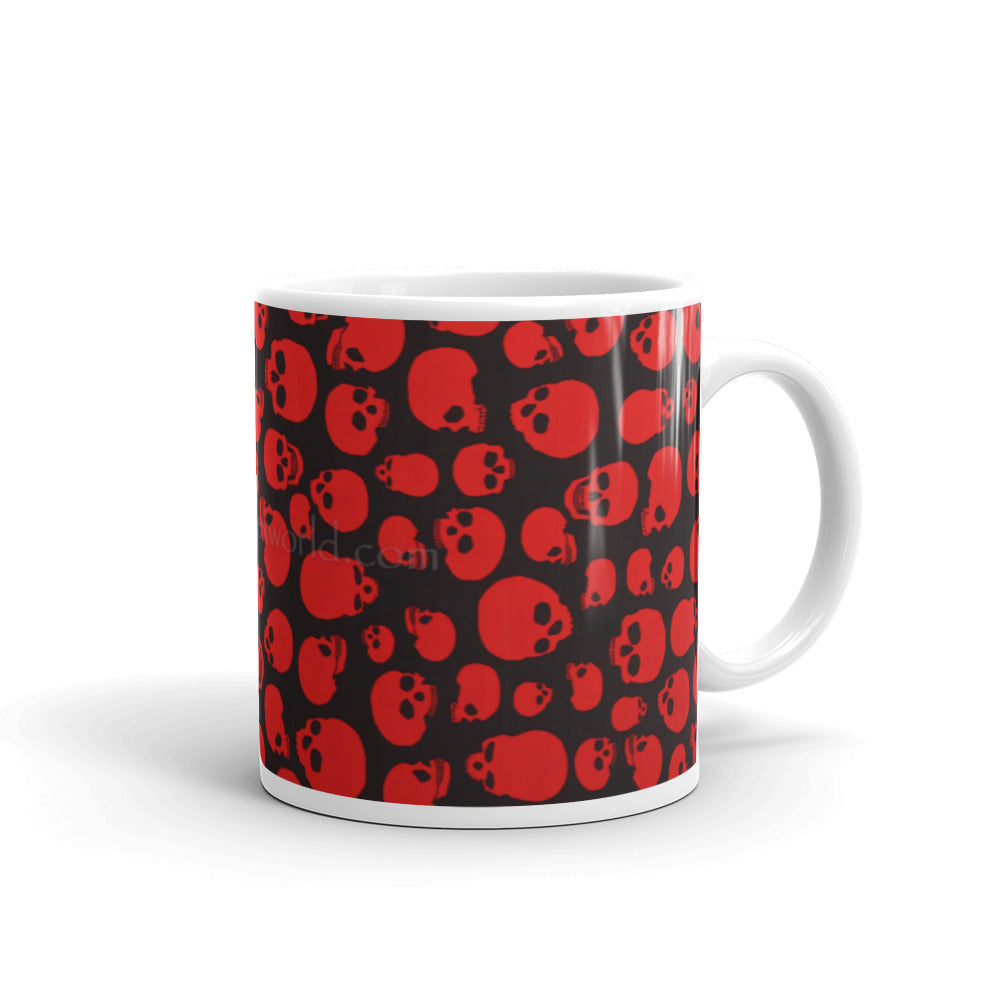 Red skull White glossy mug
