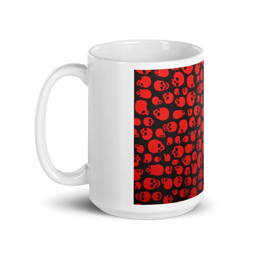 Red skull White glossy mug